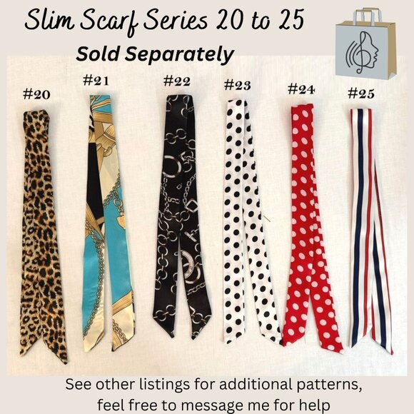 Turquoise Chain Print Slim Silk Scarf 34in Nautical Glam Retro Style Hairband - Picture 4 of 7